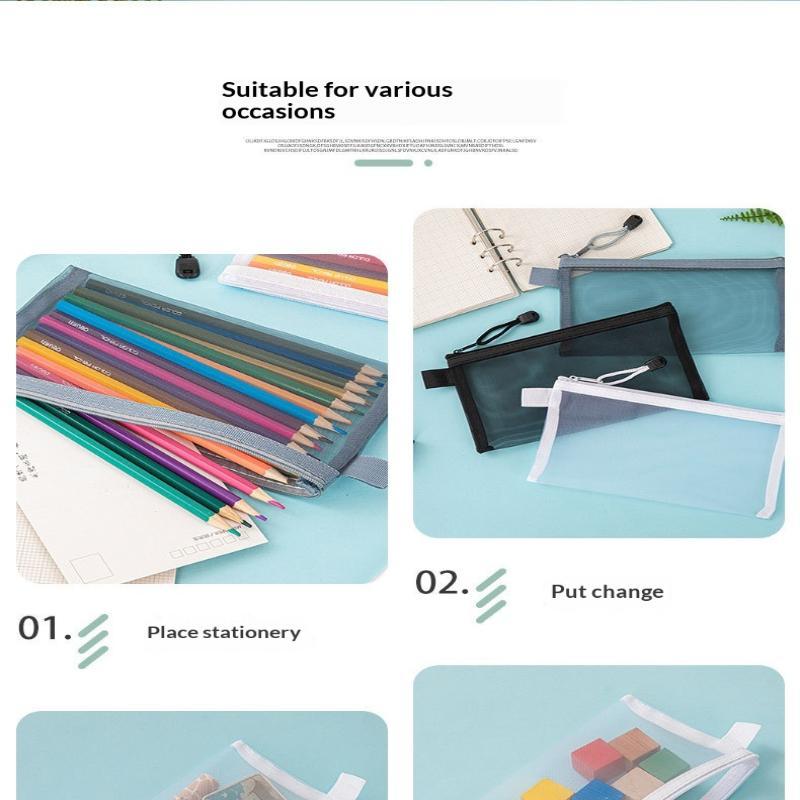 Mesh Pencil Pouches With Transparent Design And Durable Zipper Perfect For School Exams Office Daily Storage