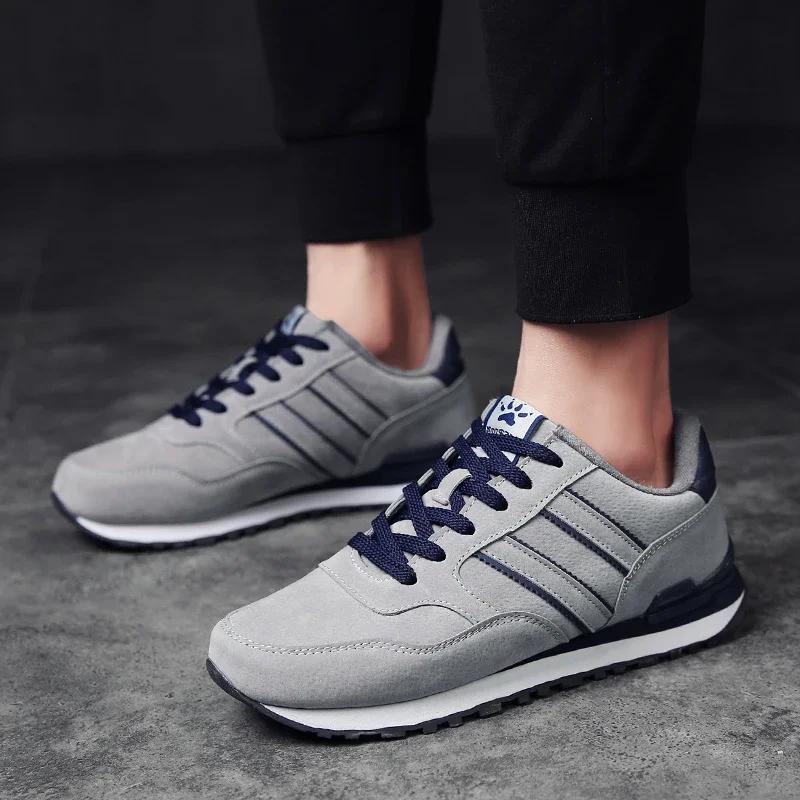 Модные мужские кроссовки из кожи, повседневная обувь, осень 2024, новые дышащие мужские туфли, теннисные туфли на плоской подошве Zapatillas Hombre