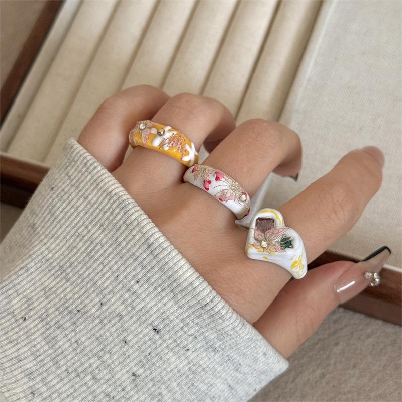 French-style retro colorful butterfly enamel ring, a unique and stylish open ring for women, designed to be worn on the index finger, exuding a