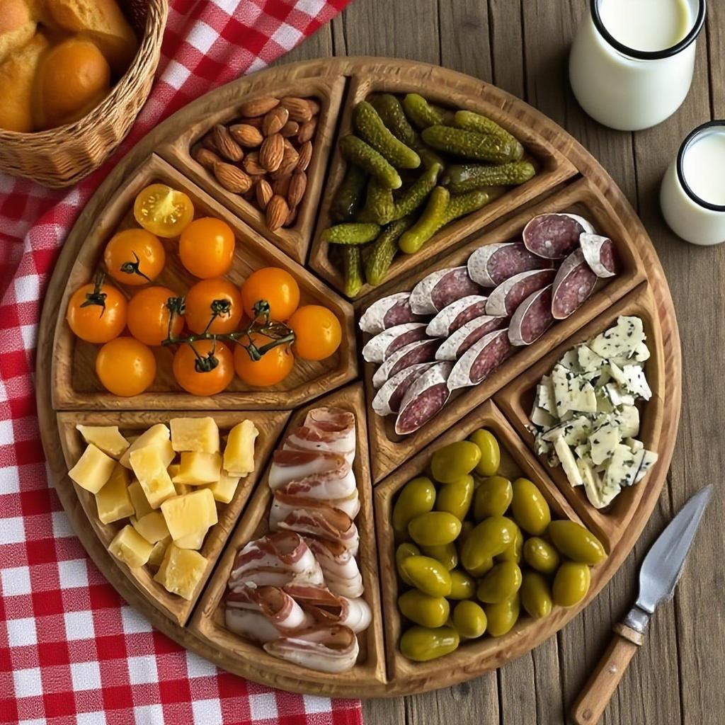 Wood Serving Tray Large Serving Tray with 8 Removable Compartments Wooden Platter Charcuterie Board for Vegetable Fruit Dessert