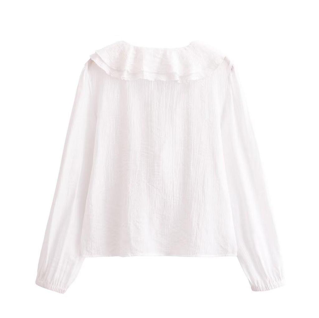 Spring 2025 Women's European-American Style Fashionable Versatile Ruffle Pendant Shirt