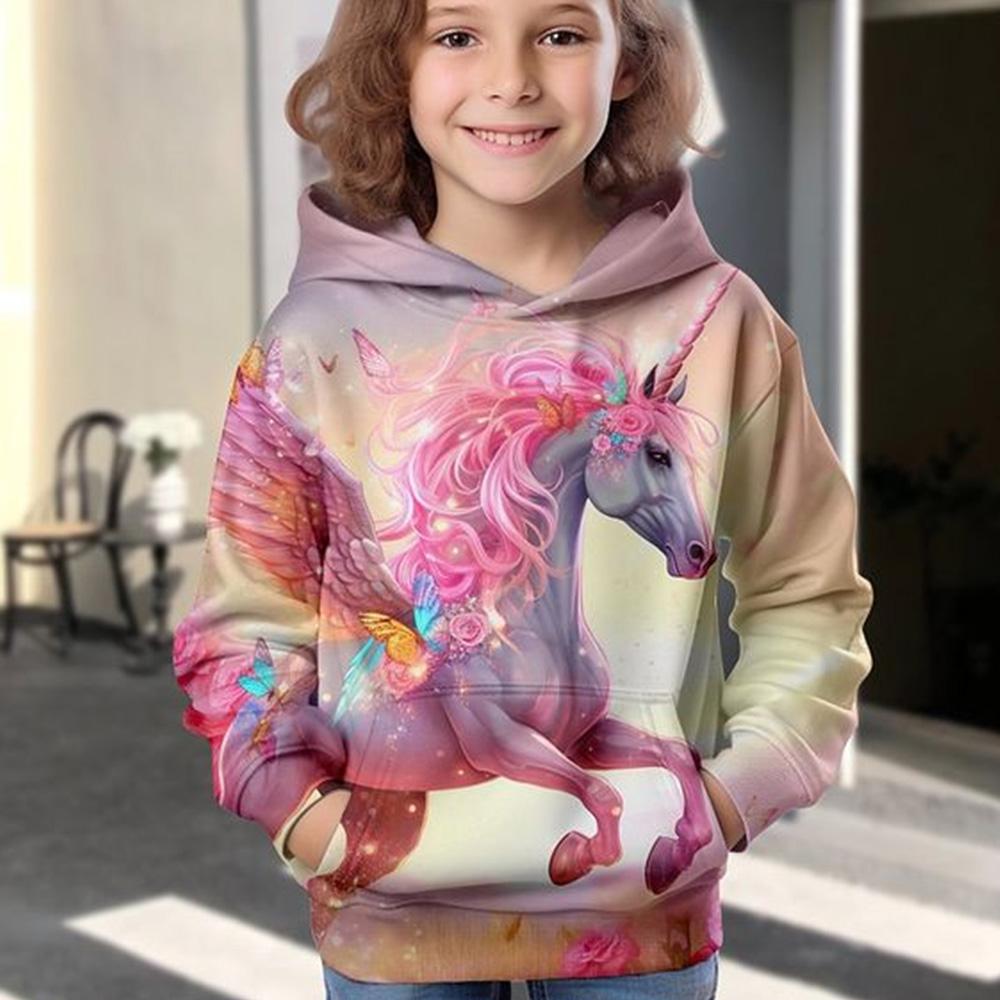 Детская одежда Толстовки с капюшоном для девочек с длинным рукавом и 3D-принтом с изображением животных из мультфильмов Детская одежда на весну и осень Повседневная милая одежда для девочек на открытом воздухе Топы