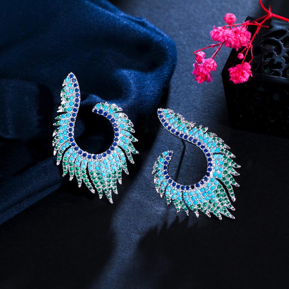 CMM Summer Style Tiny Light Blue Cubic Zirconia Big Hollow U Shape Stud Earrings