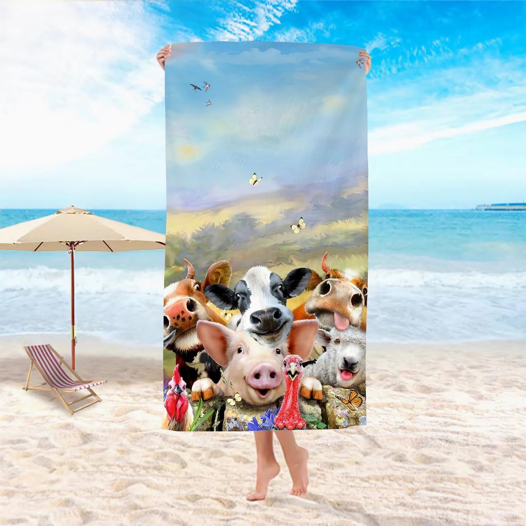European And American Beach Towels Ins Wind Cows Animals Digital Printing Bath Towels Microfiber Beach Towels Quick Drying Water Absorption