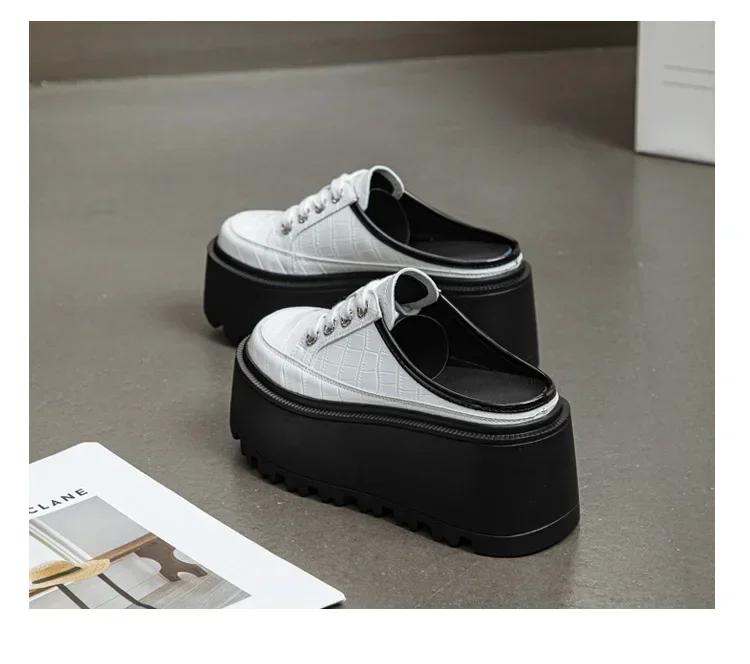 Fashion 8cm 2025 Patent Microfiber Leather Women Slipper Sandals Shoes High Brand Fashion Platform Wedge Flats Summer Lace Up