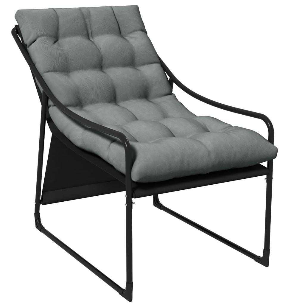 Outdoor Lounger, thick padding, rust-resistant steel frame, 62W x 110D x 88H cm, Grey/Black