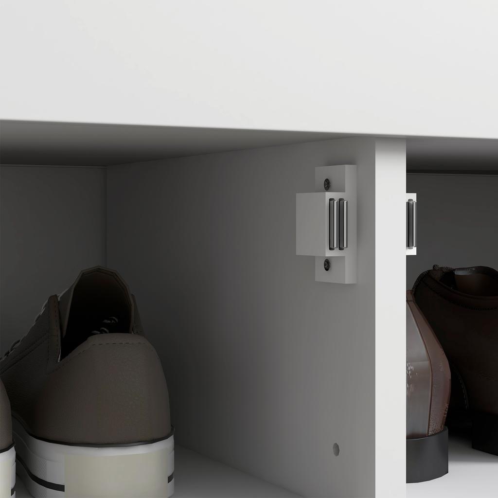 Shoe Bench with Internal Shelf Adjustable on 6 Levels, in MDF and Faux Linen, 90x36x50 cm, White and Grey