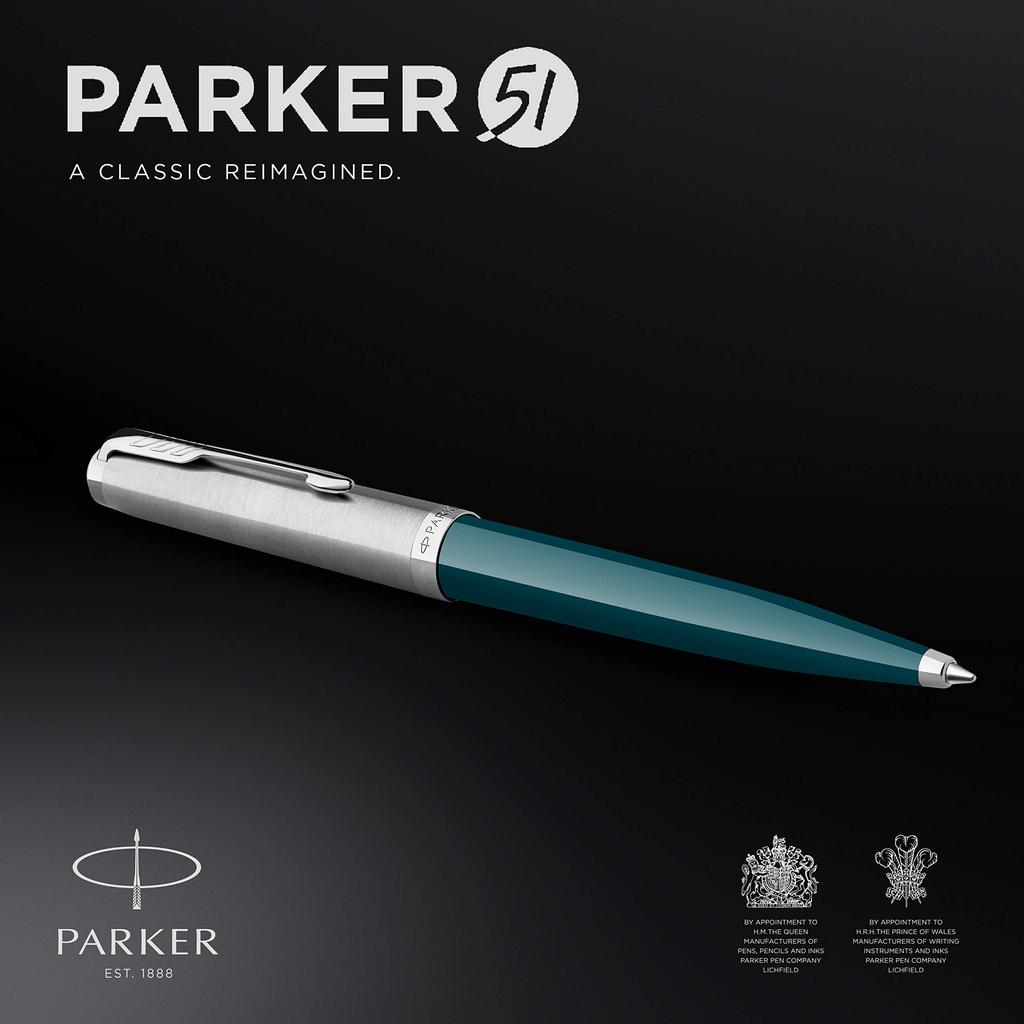 Parker Шариковая ручка 51 Бирюзово-синяя Средняя Подарочная Официальная 2123510Z CT, Наконечник, На масляной основе, В коробке, Импортная,