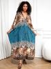 Leopard Print Women's Kaftan House robe Loose Vacation Party Long Dress Hot Selling Beach dress Swimsuit cover-up Q1289