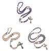 Vintage Cross Rosary Necklace Round Glass Beads Mary Jesus Pendant Necklaces Women Catholic Religious Jewelry Gift