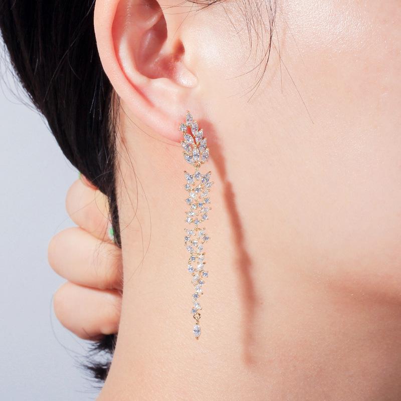 Циркон Полностью Бриллиантовые Серьги с Бахромой Вечеринка День Рождения Темперамент Длинные Серьги