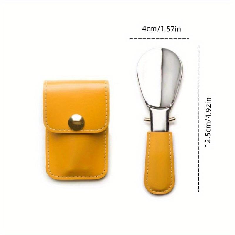 Stainless Steel Folding Shoe Horn PU Leather Small Bag Keychain Lazy Shoe Lifter Portable Shoe Puller Helper Men Women Daily Use