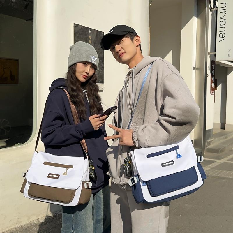 Сумка с цветными блоками, студенческая сумка через плечо, женская и мужская сумка-мессенджер