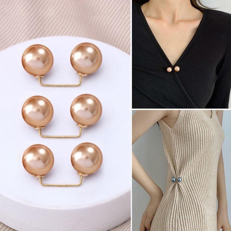 8Pcs Artificial Pearls Waist Button Tighteners Trousers Waistband Adjusters Clip for Dress Cardigan Shawl Safety Pin