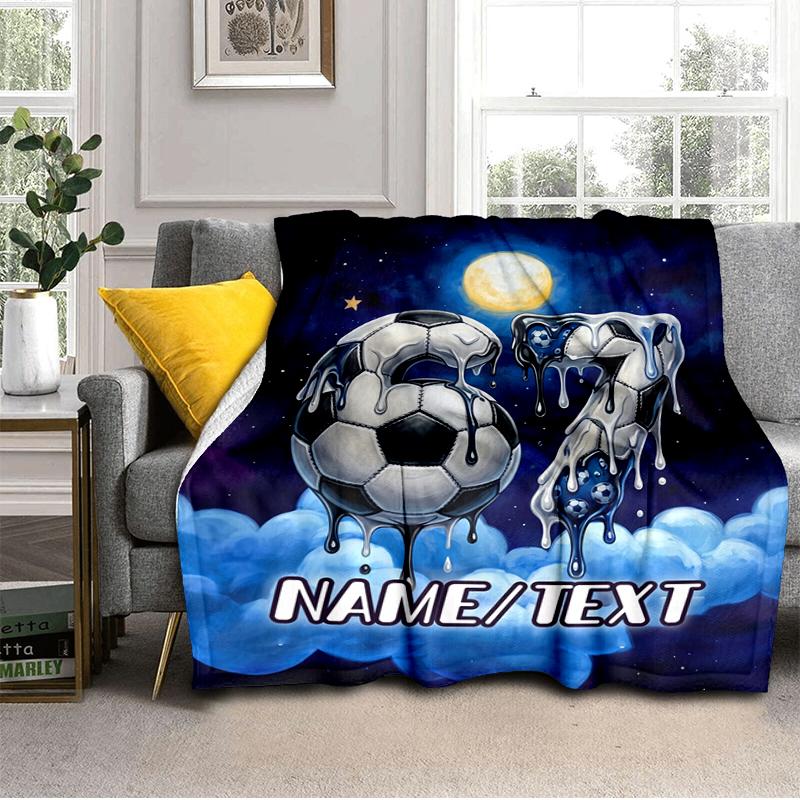 1PC Custom Name Soccer Dreams Moonlight flannel blanket versatile,all-season throw suitable for the living room,bedroom,camping,travel,and gift
