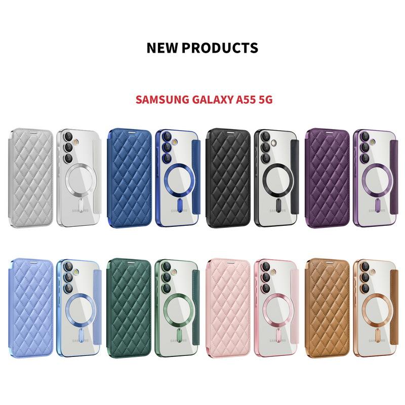 Кожаный складной чехол для Samsung S25 Edge S24 FE S23 Ultra A56 A36 A16 A55 с беспроводной зарядкой, прозрачный противоударный чехол для телефона с отделением для карточек