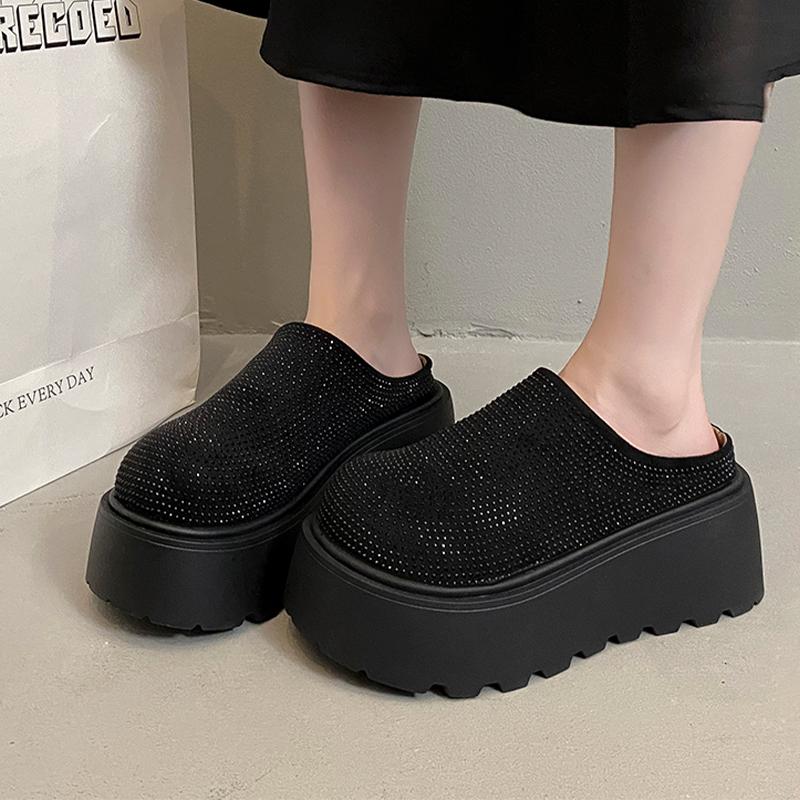 Модные женские шлепанцы на платформе, хрустальные балетки, мюли с ремешком сзади, осенняя модная дизайнерская обувь 2025, классическая повседневная обувь для женщин