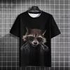 Fun 3D Printed Summer Men's T-shirt Animal Raccoon T-shirt Casual Short Sleeved Oversized T-shirt