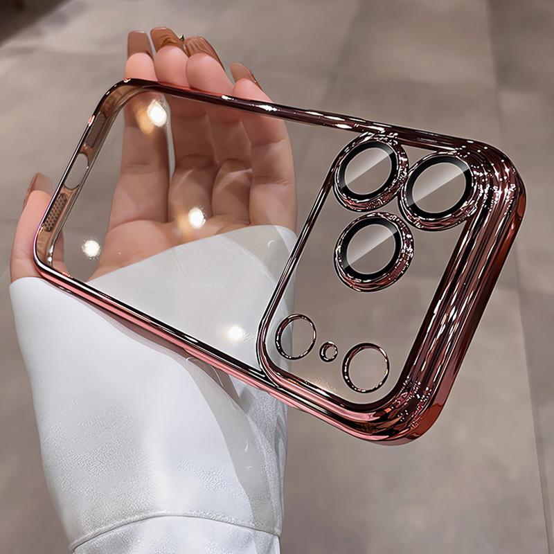 Роскошный Силиконовый Мягкий Чехол с Блестками и Покрытием для iPhone Air 17 16 15 14 13 Pro Max Plus 16E Прозрачная Защита Камеры Оболочка из ТПУ