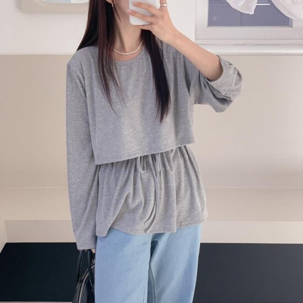 New Arrivals Open Run Layered Crop Long Sleeve T shirT wiTh waisT Tie And shirTT