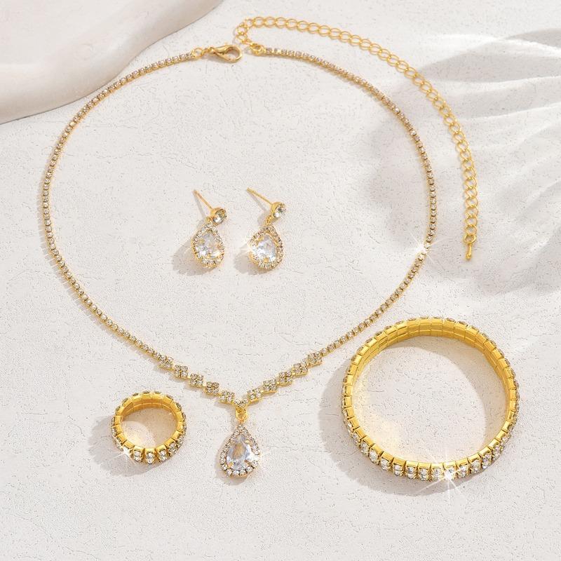 BLINGBAY Women's Jewelry Set Sweet Romantic Retro Fashion Wedding Accessories Rhinestone Earrings Necklace Bracelet Set Girls Modern Jewelry Gift