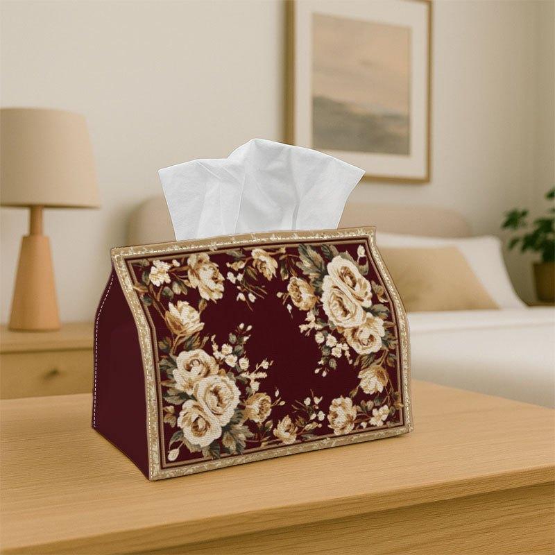 1pc Vintage Floral Pattern Print Tissue Box with- Burgundy Rose Botanical Print Tissue Box Holder, Suitable for Living Room, Bedroom, Coffee Table, An
