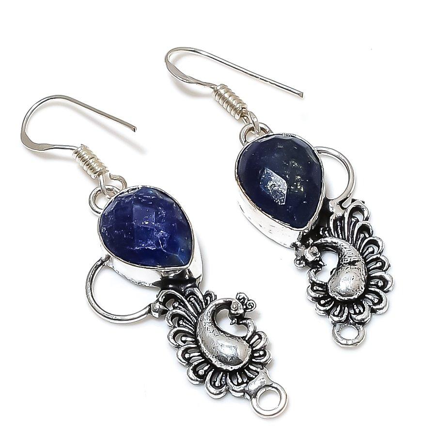 Серьги из серебра 925 пробы с драгоценным камнем лазурит ручной работы 2,21 дюйма u0r36