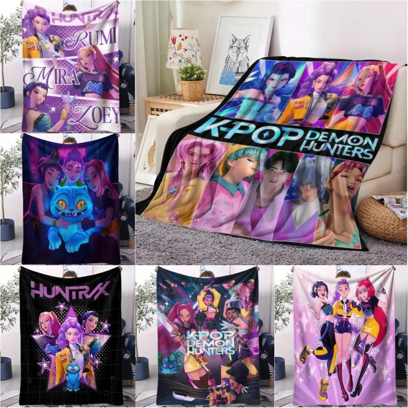 K-Pop D-Demon Hunters Blanket Rumi Mira Zoey Printed Multifunctional Flannel Throw Fan Gifts For Home Leisure Camping Travel