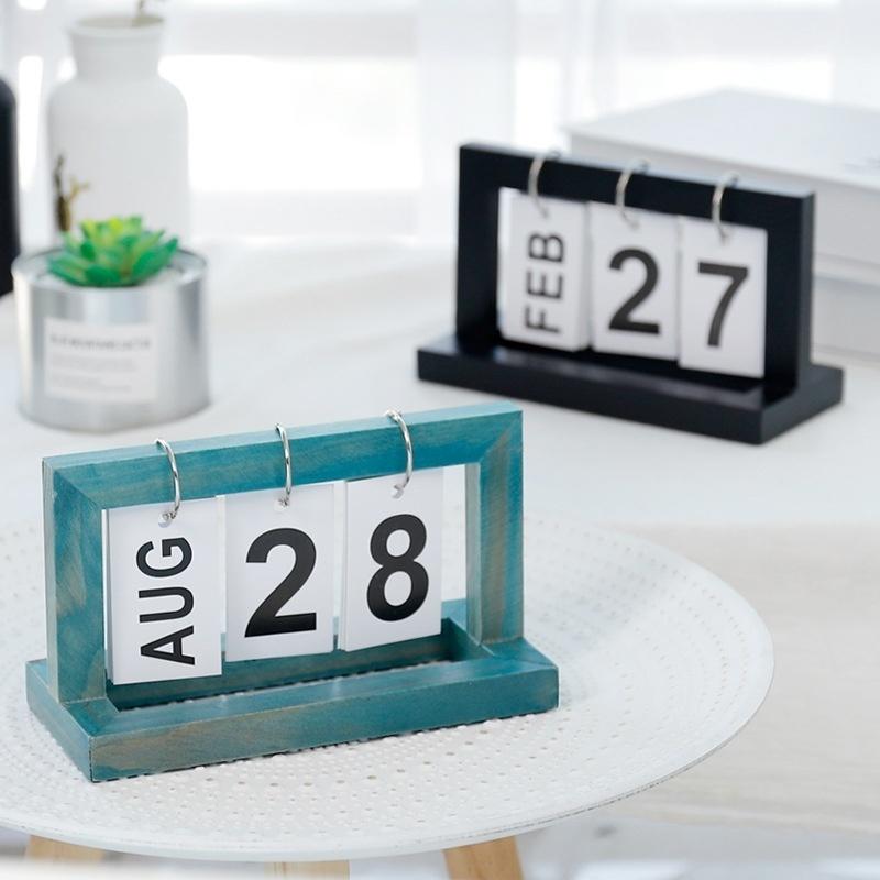 Office Wooden Vintage Home Calendar Cafe Desktop Decorative DIY Rustic Ornaments