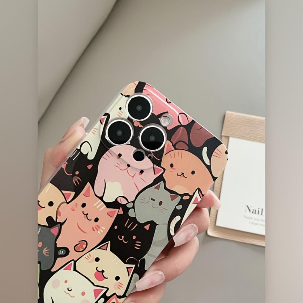 Мультяшный милый кот прозрачный чехол для телефона подходит для iPhone 17 16 15 14 13 12 11 Pro/Max/Plus противоударная задняя крышка