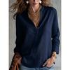 European and American casual style half-open V-neck long-sleeved shirt button-loose long-sleeved top women