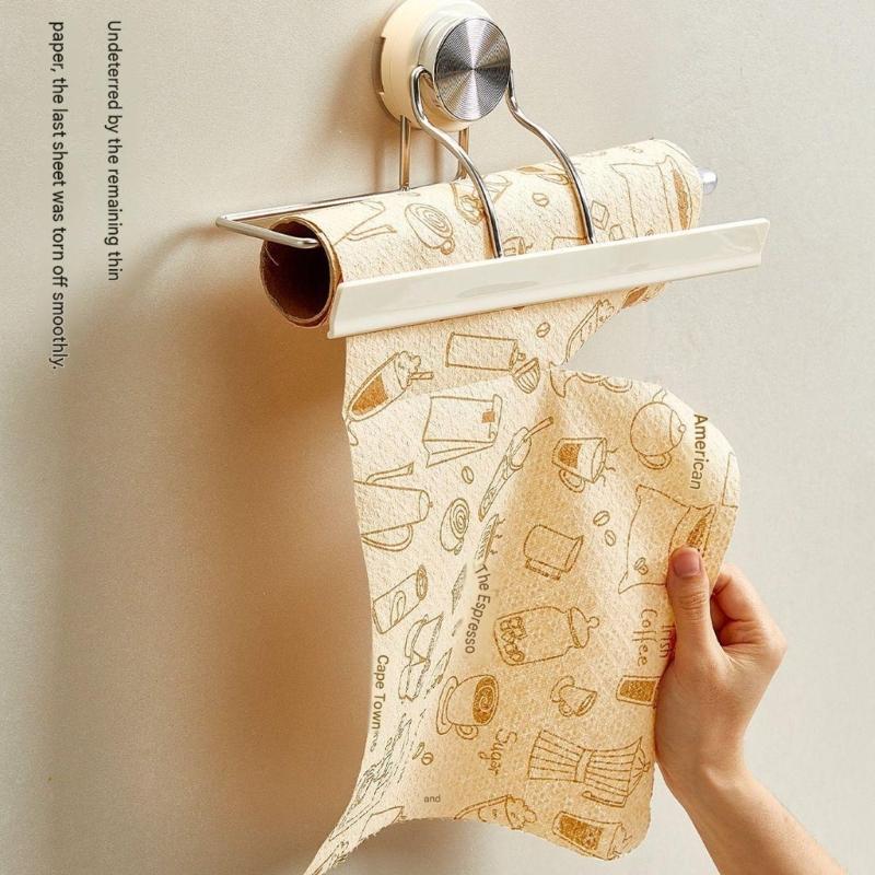 Suction-Mounted Paper Towel Dispenser, ABS and Metal Roll Rack for Horizontal Placement on a Wall or Cabinet Base