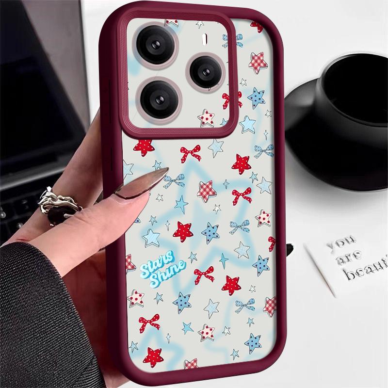 Blue Stars Bowknots Pattern Case For Xiaomi Redmi Note 14 13 Pro 5G 4G 12 11 Funda Xiaomi 14T 13T 11T Pro Shockproof Bumper Silicone Cover
