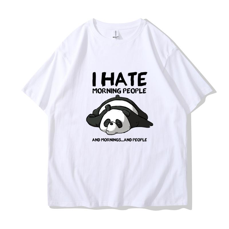 Lazy Panda I Hate Morning People Cartoons Women Clothing Casual All-math Cotton T-Shirts Oversize Breathable Short Sleeve494