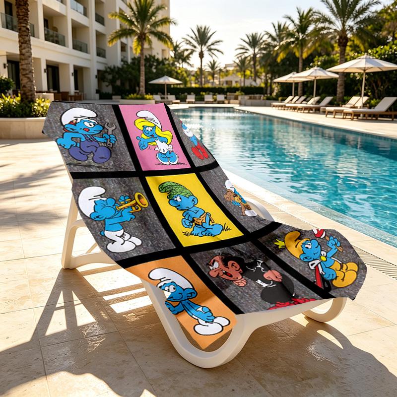 Blue Smurfs Print Beach Towel Design, Soft, Lightweight. for Home Bathroom, Spa, Pool, Yoga, Surfing, Camping, Gift for Family, Friend