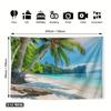 2D door banner 1 tropical Hawaiian beach scene polyester background  vibrant blue sky and palm trees beachthemed decoration