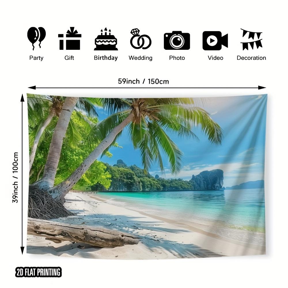 2D door banner 1 tropical Hawaiian beach scene polyester background vibrant blue sky and palm trees beachthemed decoration