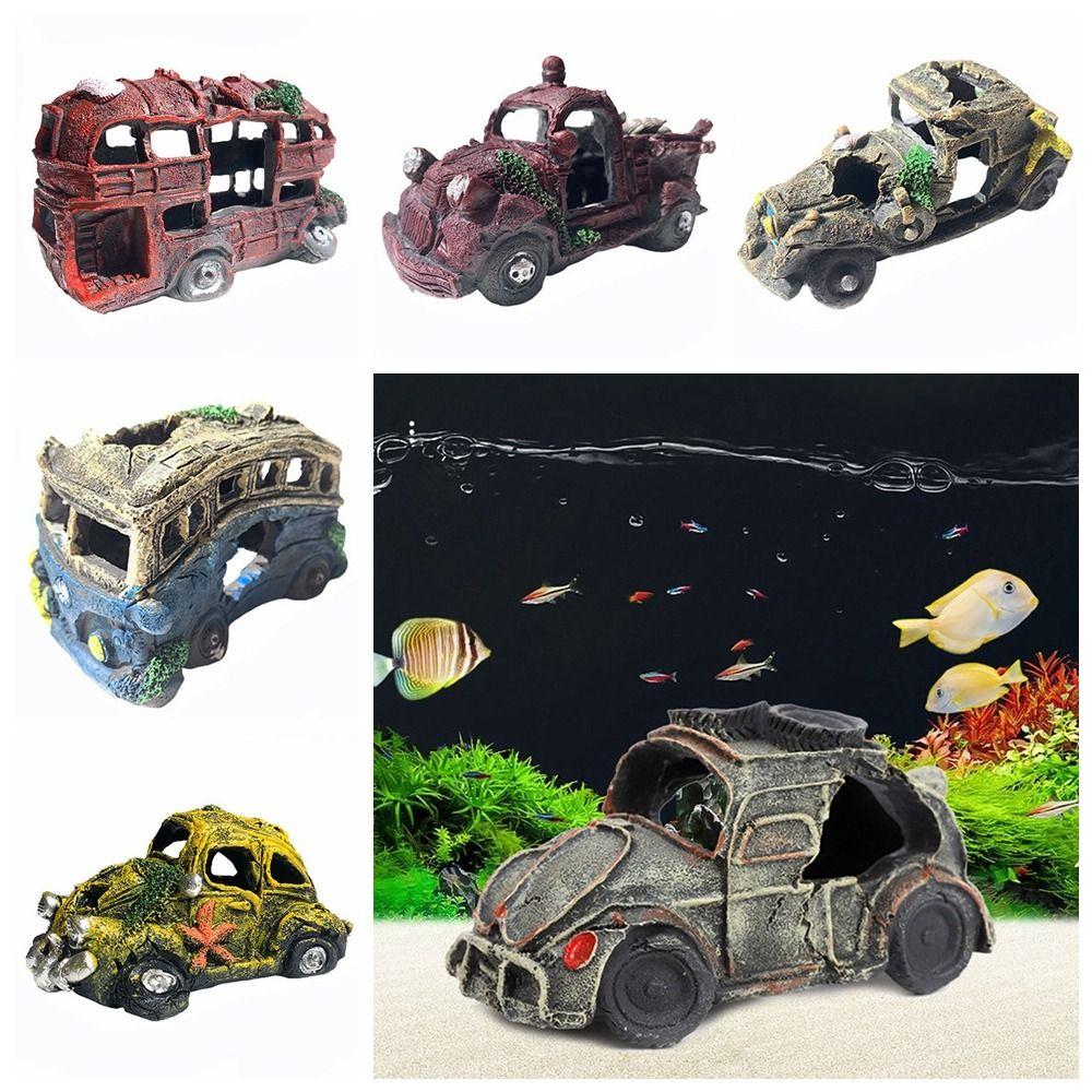 Многоцветное украшение для аквариума, орнамент, укрытие для рыб и креветок, подарок, затонувший автомобиль, украшение для аквариума