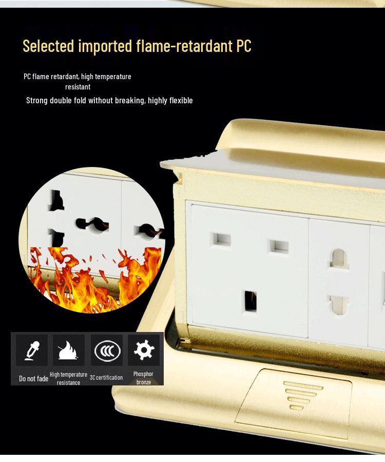 Dual USB Floor Socket with Copper Gold Pop-Up Design - German, British, and European Standards