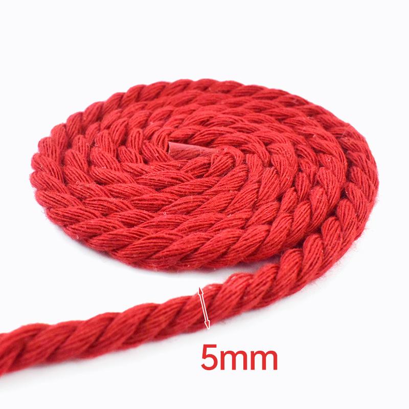 4/5/10/20M Red Sewing 3 Shares Twisted Cotton Cords 5-20mm Bag Belt Macrame Cord Knapsack Braided Rope DIY Clothes Accessories