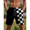 Мужские черно-белые клетчатые плавки - Легкие, быстросохнущие boardshorts из волокна, эластичный пояс на шнурке, клетчатый узор по всей поверхности