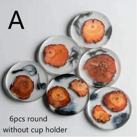 6 Pcs/set Creative Resin Pine Coasters Heat-resistant Placemats Beverage Mats Tea Coffee Coasters Waterproof And Non-slip