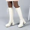 Sexy Patent Leather Knee High Boots Platform Women Boots Chunky High Heel Lace Up Long Boots Autumn Winter Zipper Woman Shoes