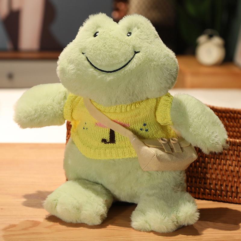 A Smiling Frog Plush Doll Cute Frog Doll Sleeping Toy Green Bean Frog