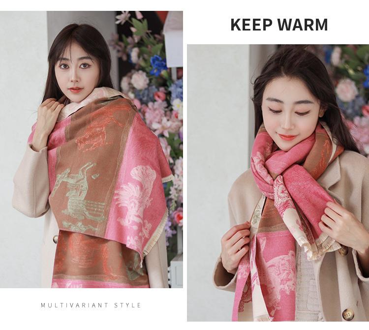 Winter all living creatures jacquard scarf for women, versatile and elegant, imitation cashmere shawl, cold resistant, warm and thick scarf