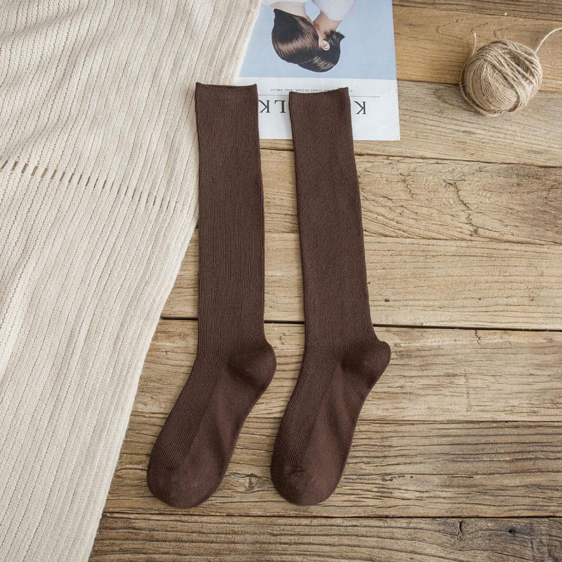 Kneehigh Compression Womens Style Japanese Socks Solid Color Breathable Cotton Slimming Fit For Autumn Winter