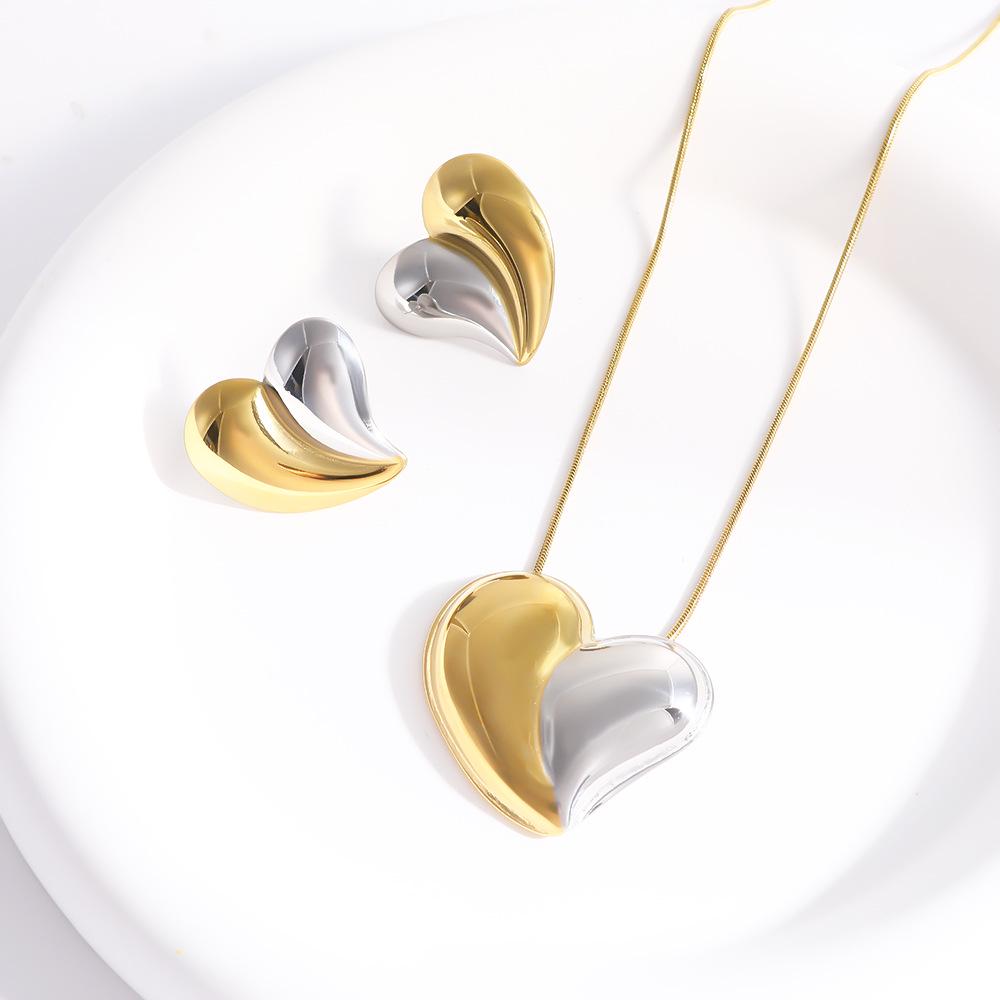 Европейское и американское трансграничное сердце из титановой стали - ожерелье и серьги-сердечки с покрытием из 18-каратного золота - Модные и роскошные