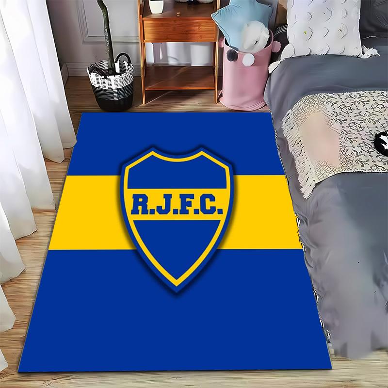 "Blue and Yellow Shield Design Carpet with R.J.F.C. Text for Home Decor" Suitable for use as an anti-slip for living room bedroom sofas