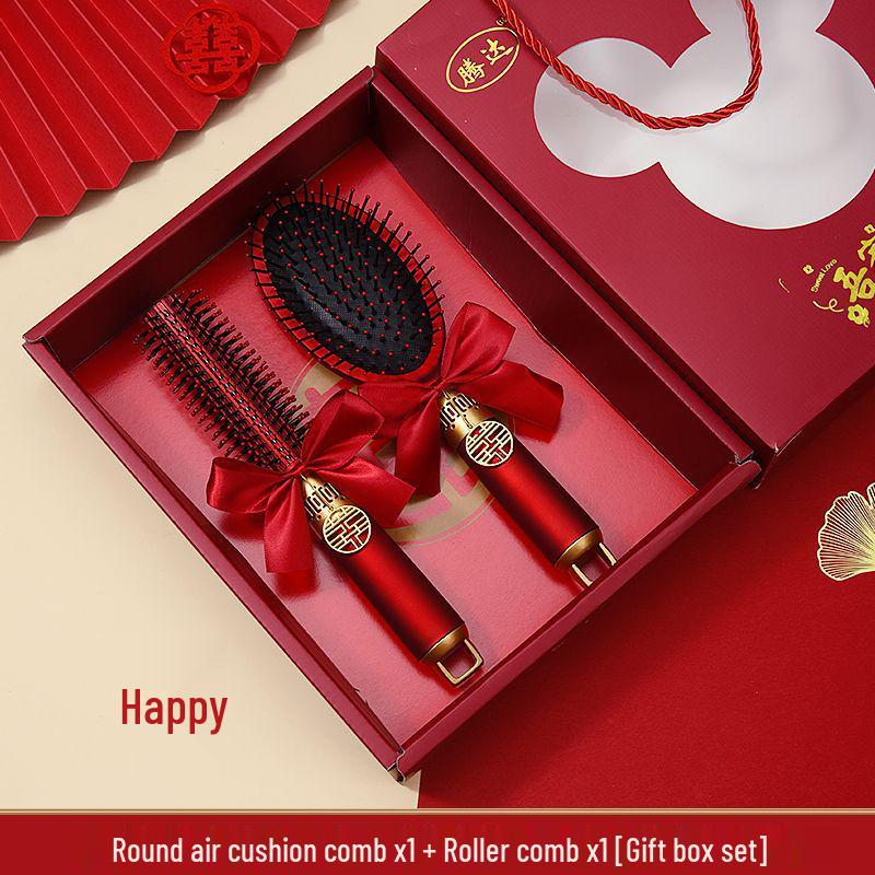 Приданое китайской невесты: Красный набор расчесок с воздушной подушкой - Пушистая воздушная подушка, Одна пара с подарочной коробкой для свадеб