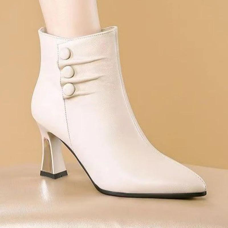 Острый носок женские ботильоны на высоком каблуке кожаные туфли женские 2025 тренд зимняя мода дизайнер сексуальные повседневные женские зимние ботинки